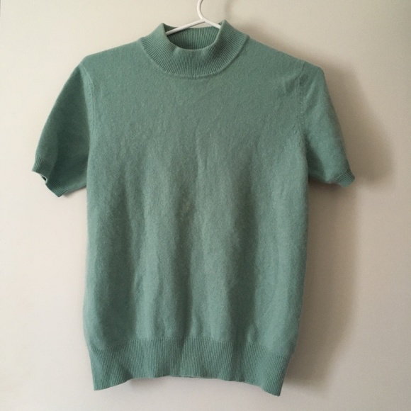 Vintage 100% Cashmere Mock Neck Seam Foam Green Sweater S - Picture 1 of 4